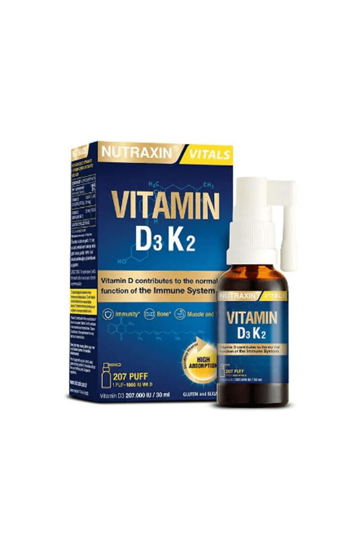 Nutraxin D3K2 - Gıda Takviyesi Sprey (207 Puf) 30ml