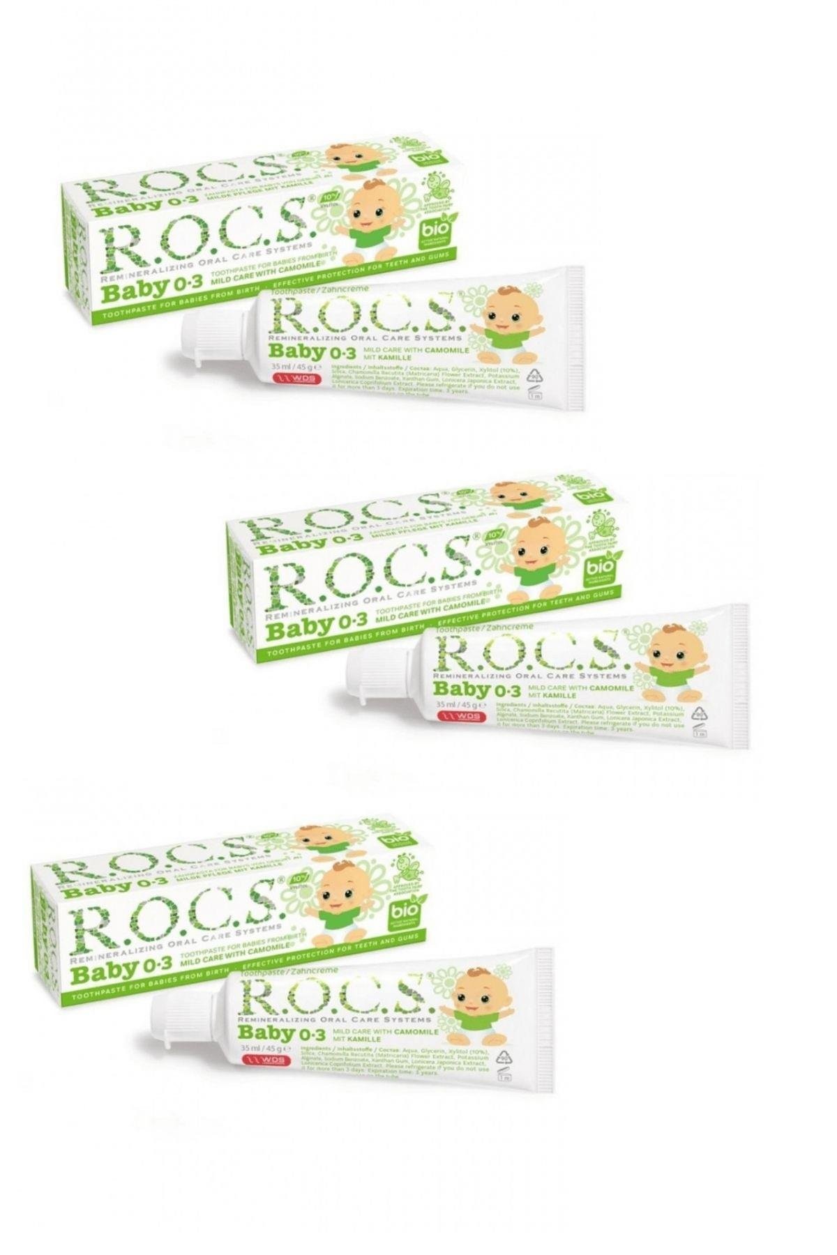 ROCS Baby 0-3 Yaş Diş Macunu Florürsüz (Yutulabilir) - Papatya Özlü 35ml x 3 Adet