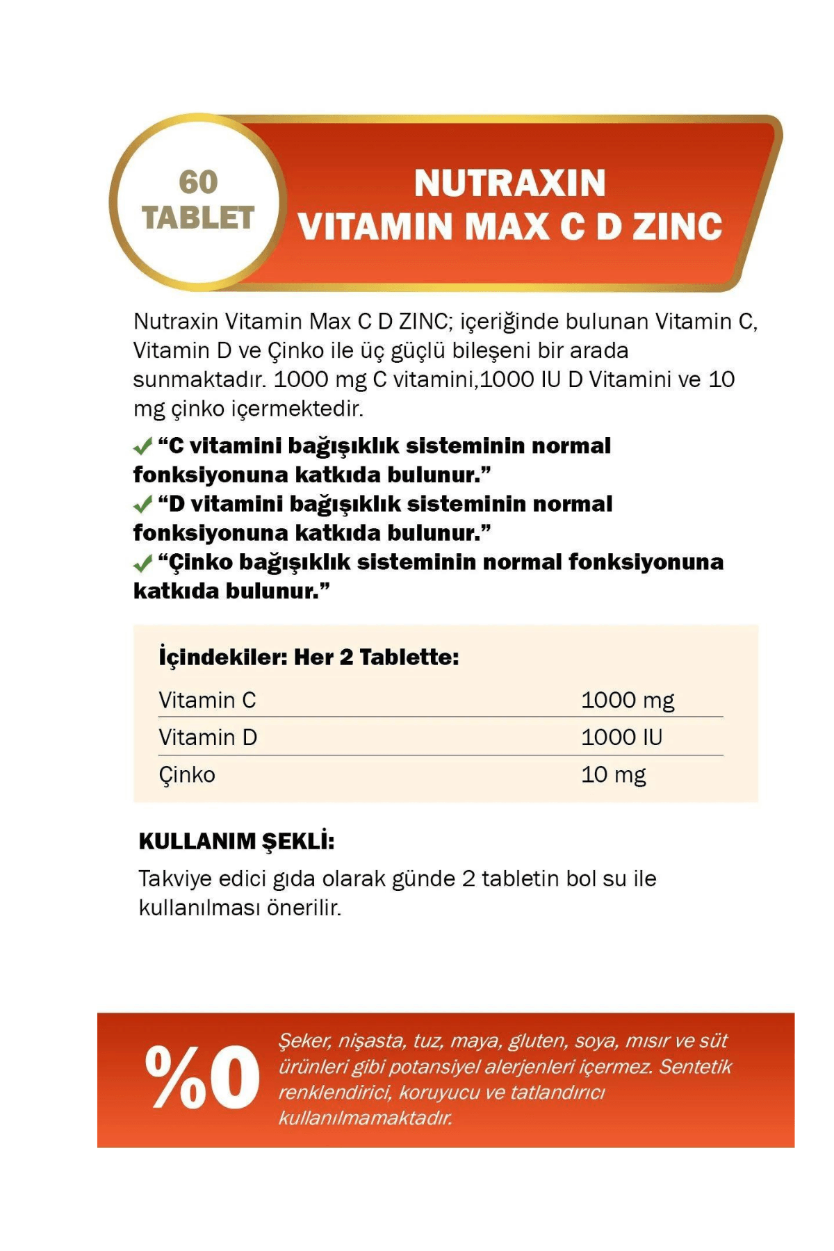 Nutraxin Vitamin Max C.D Çinko 60 Tablet