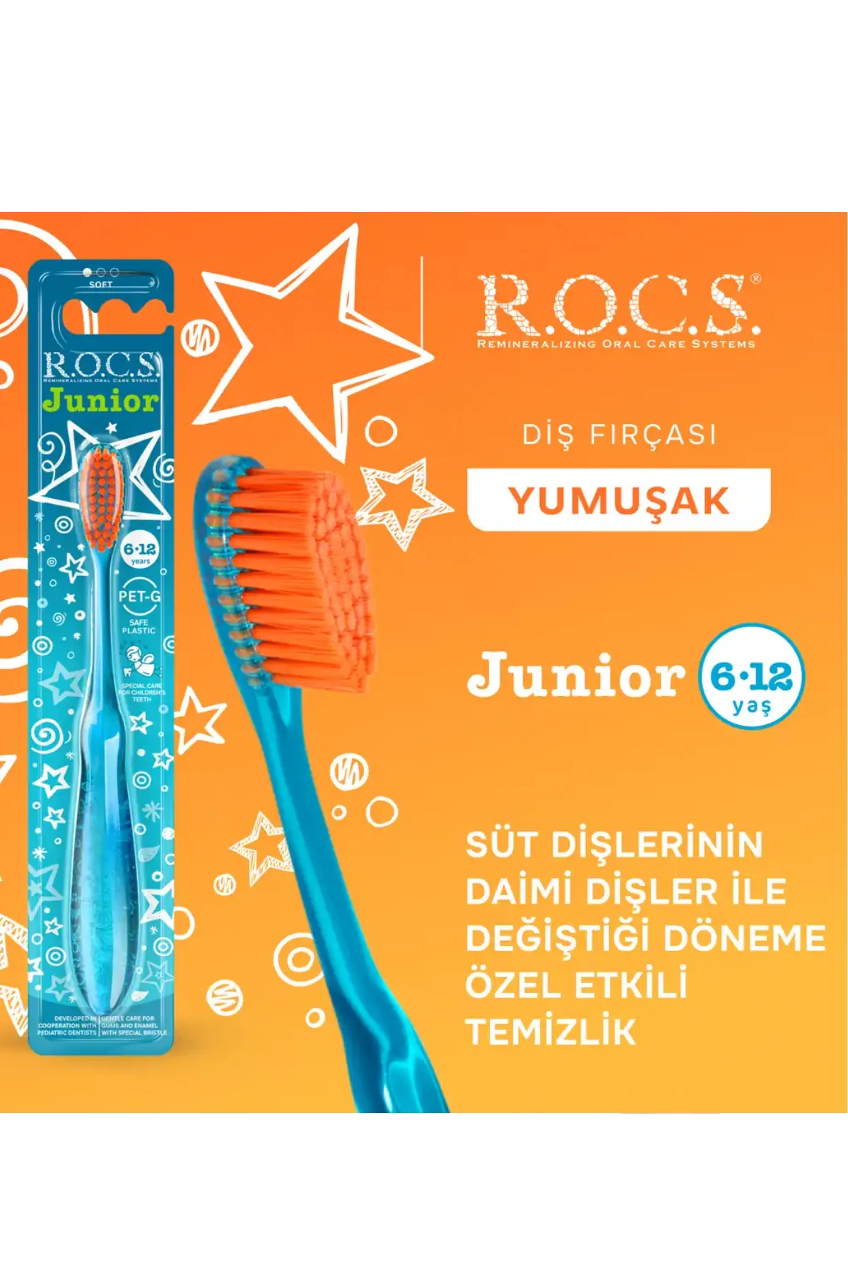 Rocs Junior 6-12 Yaş Çocuk Diş Fırçası - Yumuşak Mavi (1 Adet)