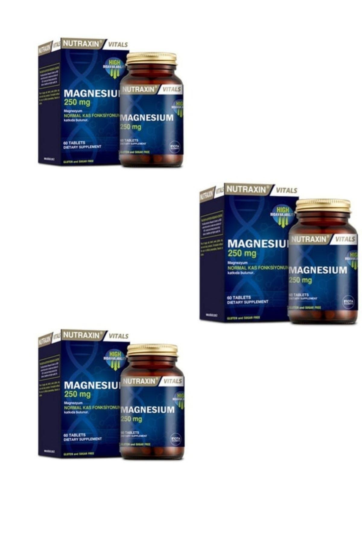 Nutraxin Magnesium Citrate Magnezyum 250 mg Takviye Edici Gıda 60 Tablet x3 Adet