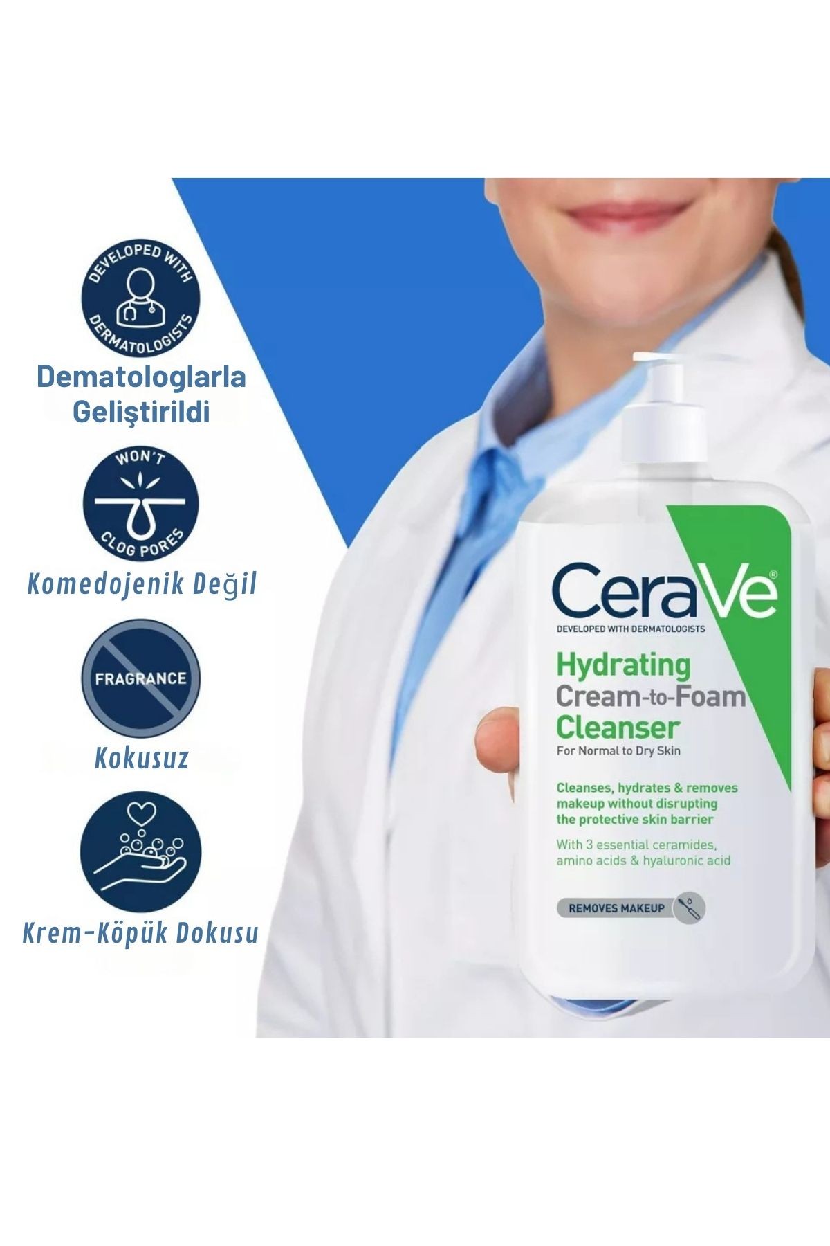 CeraVe Krem Köpüğü Makyaj Temizleyici ve Yüz Yıkama Jeli - Parfümsüz 355ml  (İthal)