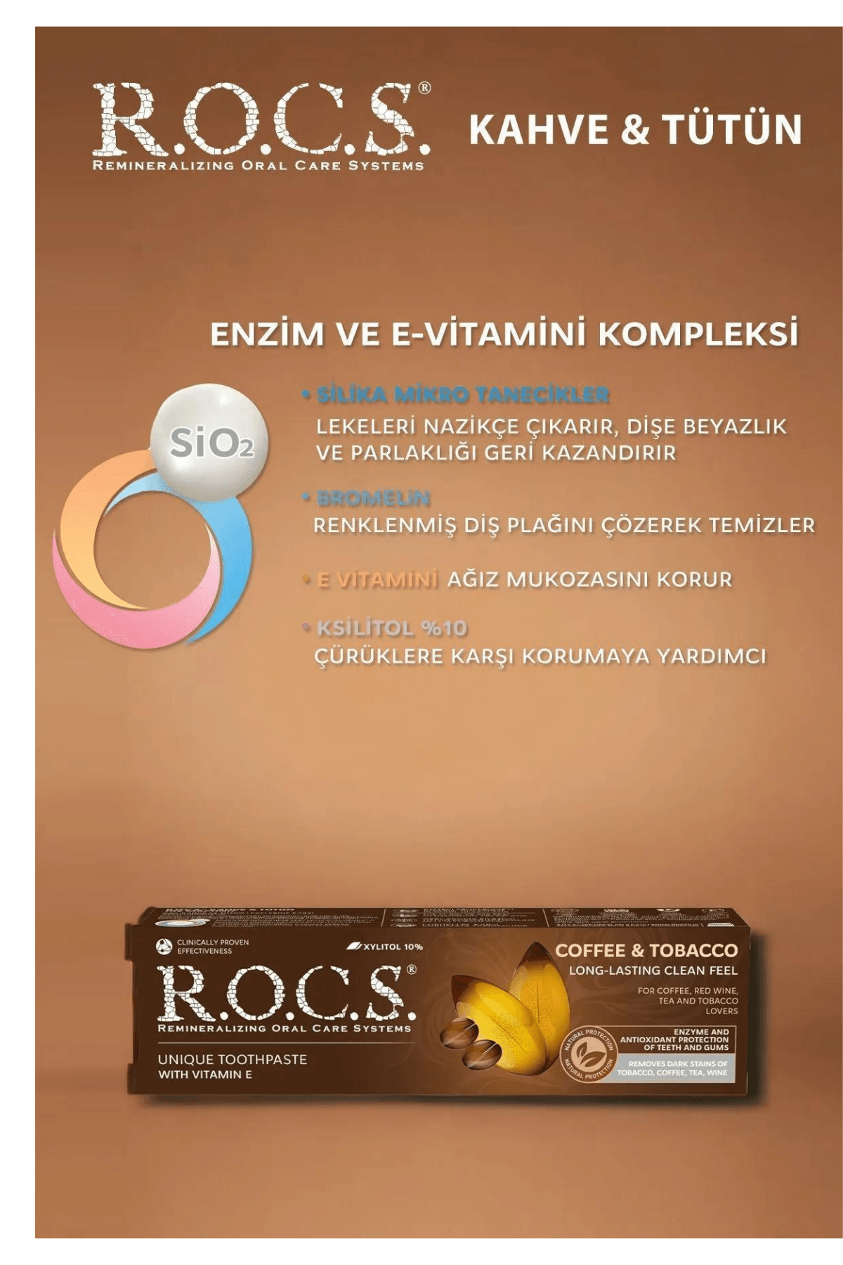 ROCS Kahve Tütün Lekelere Karşı Diş Macunu (Flörürsüz) 60ml.