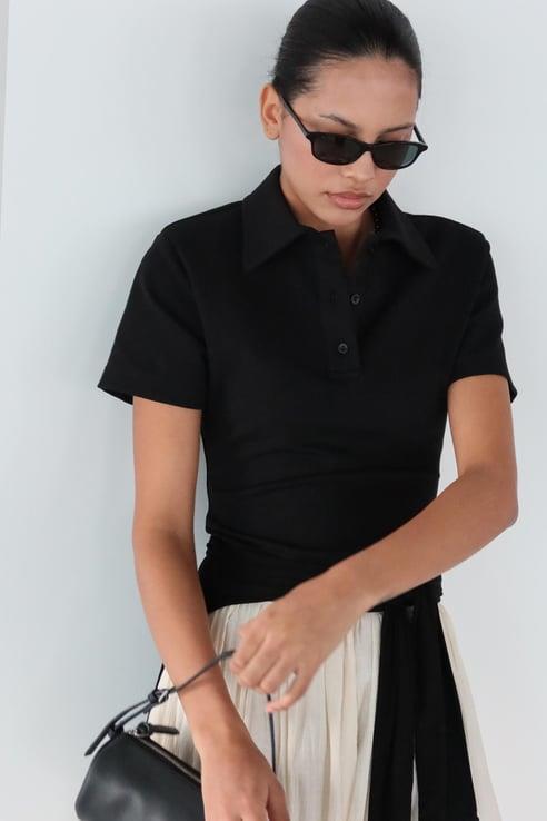Siyah Jane Polo Yaka Tişört