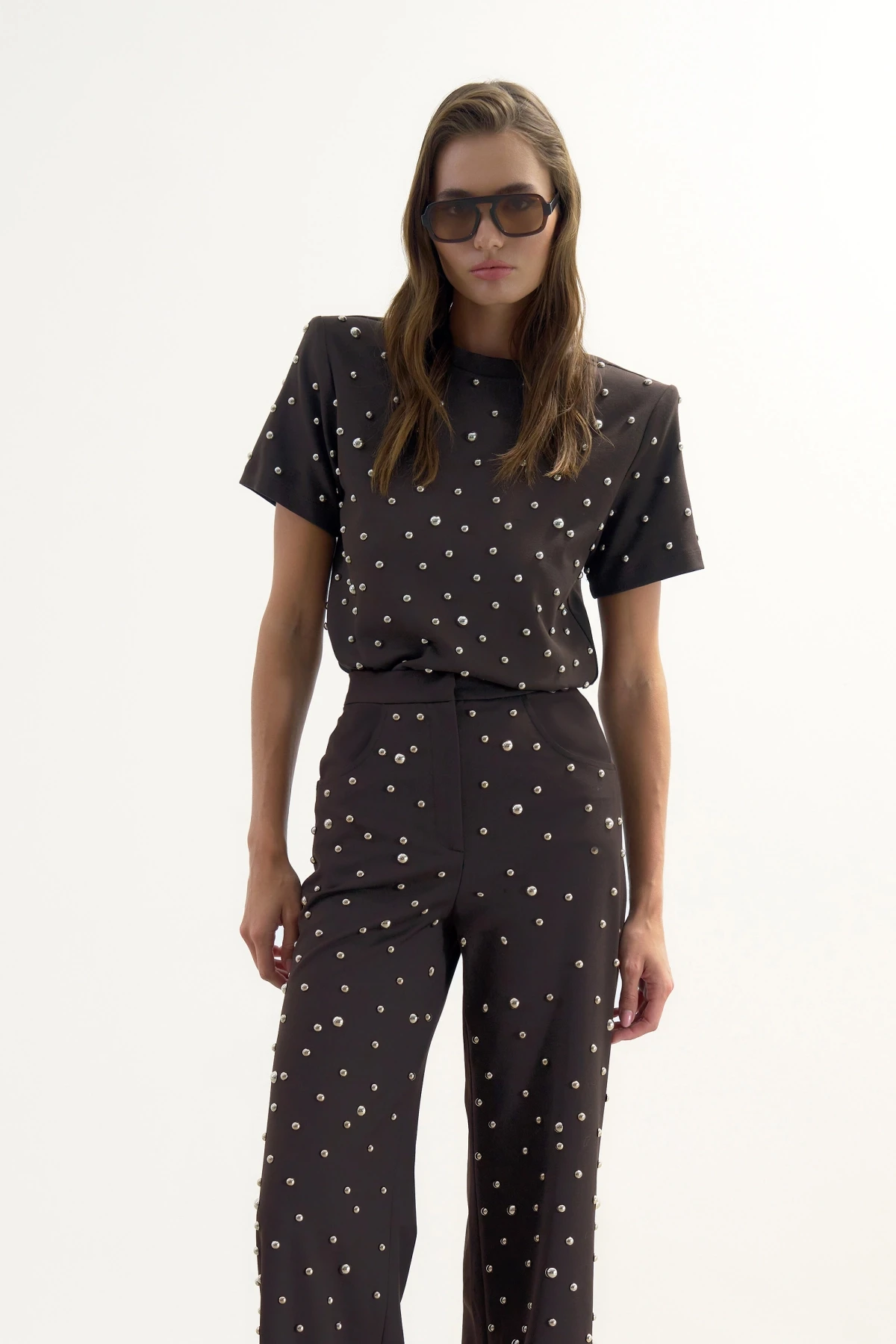 METALİK TAŞ BASKILI PANTOLON