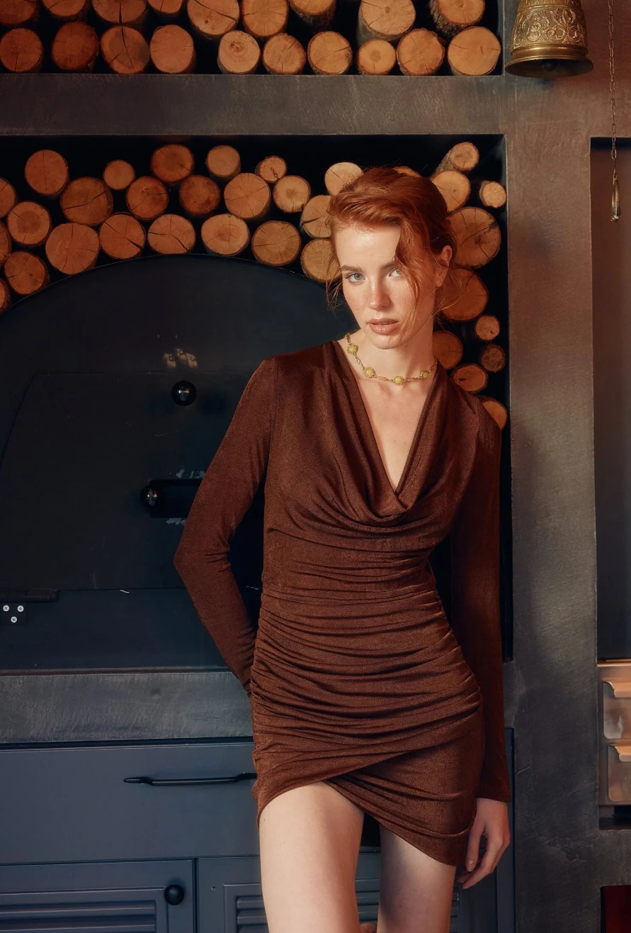 DEAR DEGAJE ELBİSE / KAHVERENGİ