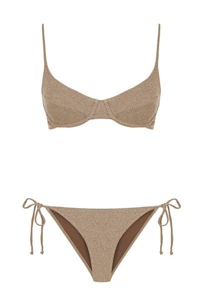 Lurex Büzgülü Balenli Vizon Bikini Takım