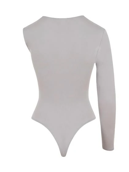 Tek Kol Yaka Detaylı Çıtçıtlı Body - Gri