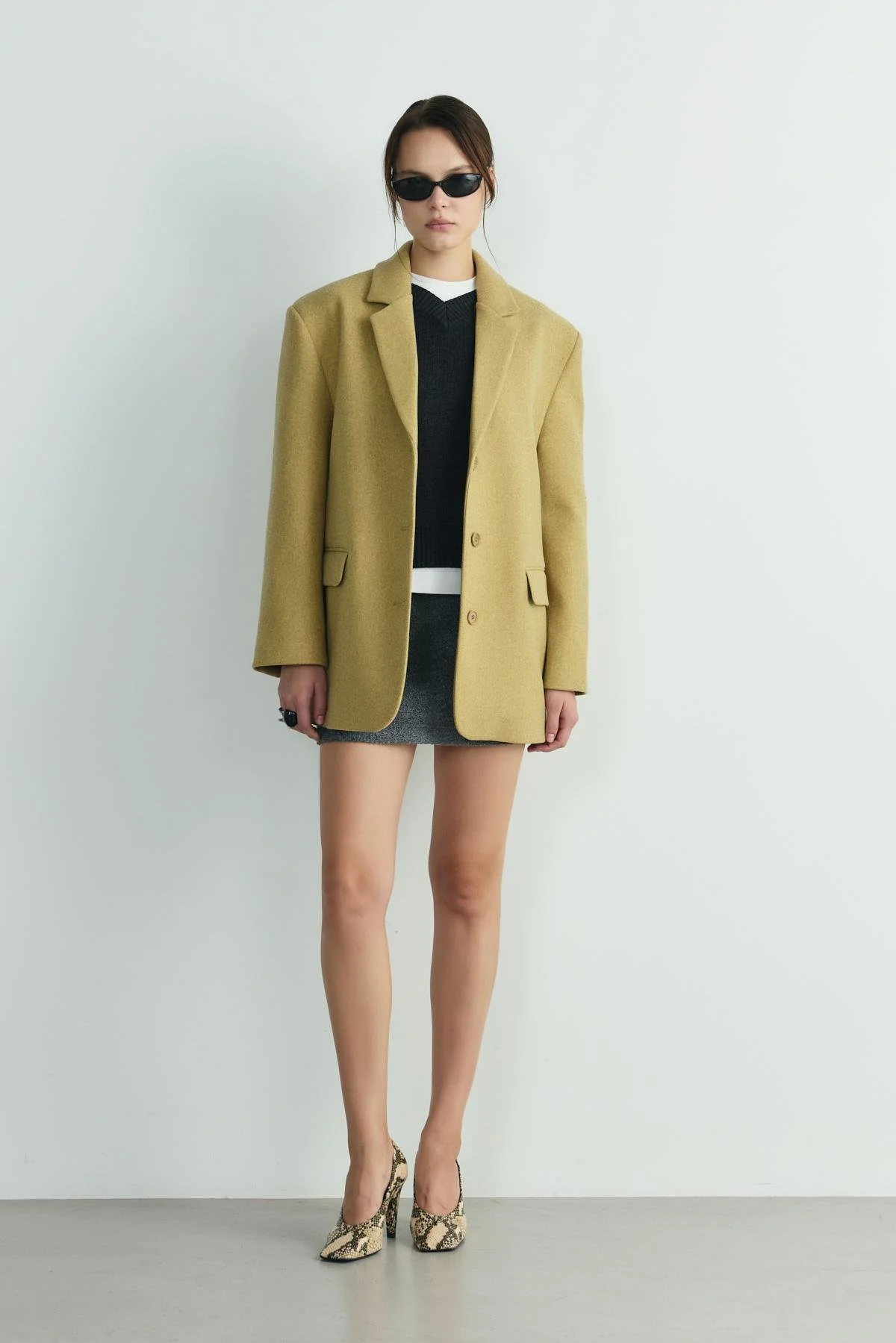 Sarı Gina Kaşe Blazer Ceket