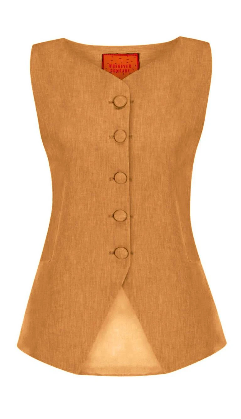 Kahverengi Fit Önden Düğmeli Yelek