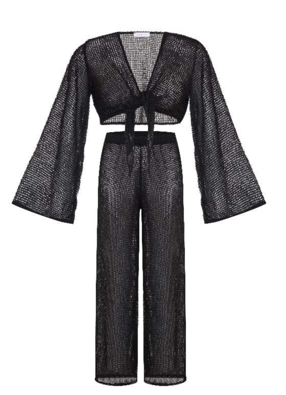 File Siyah Crop Top Pantolon Takım