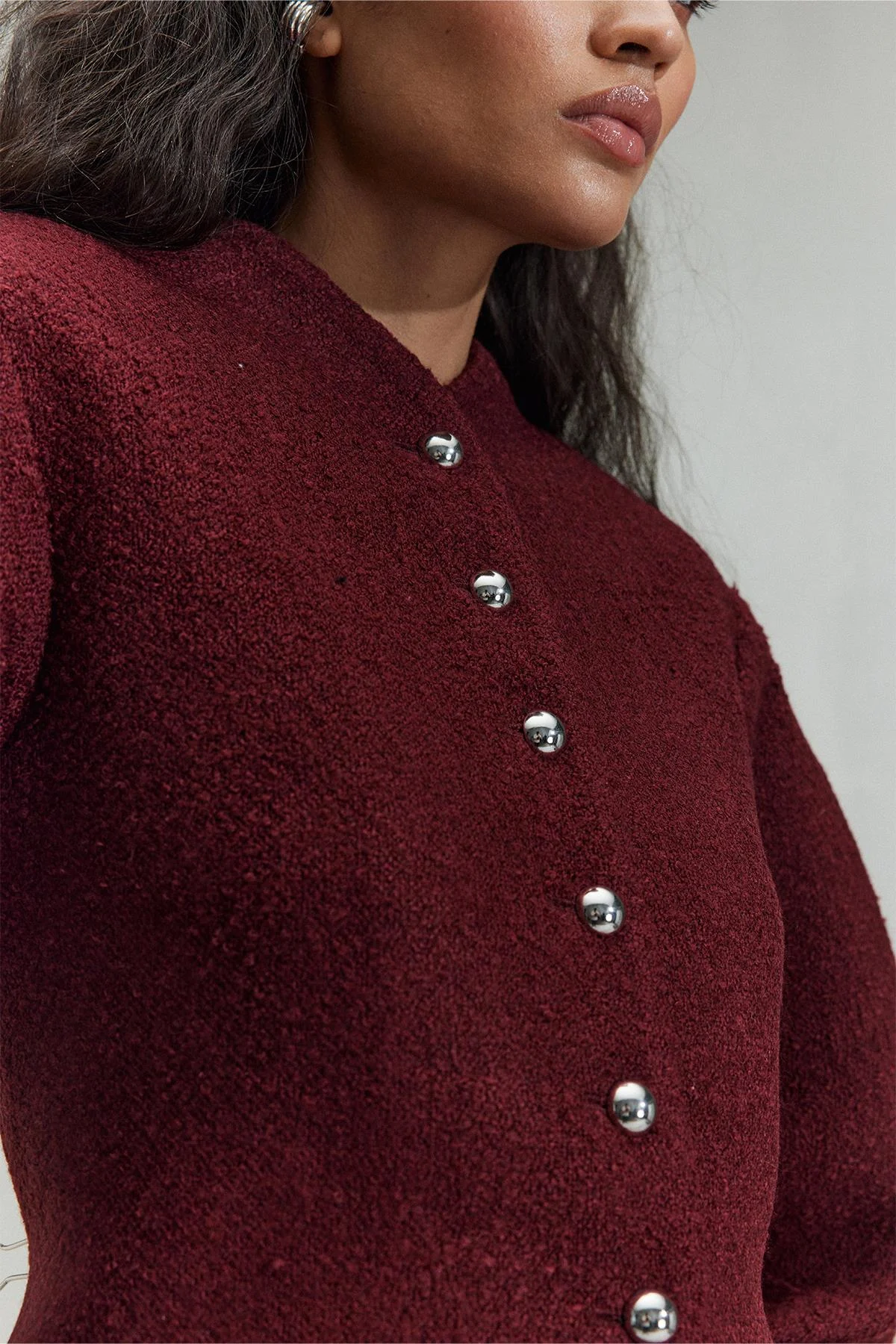 Bordo Gigi Belden Oturtmalı Ceket