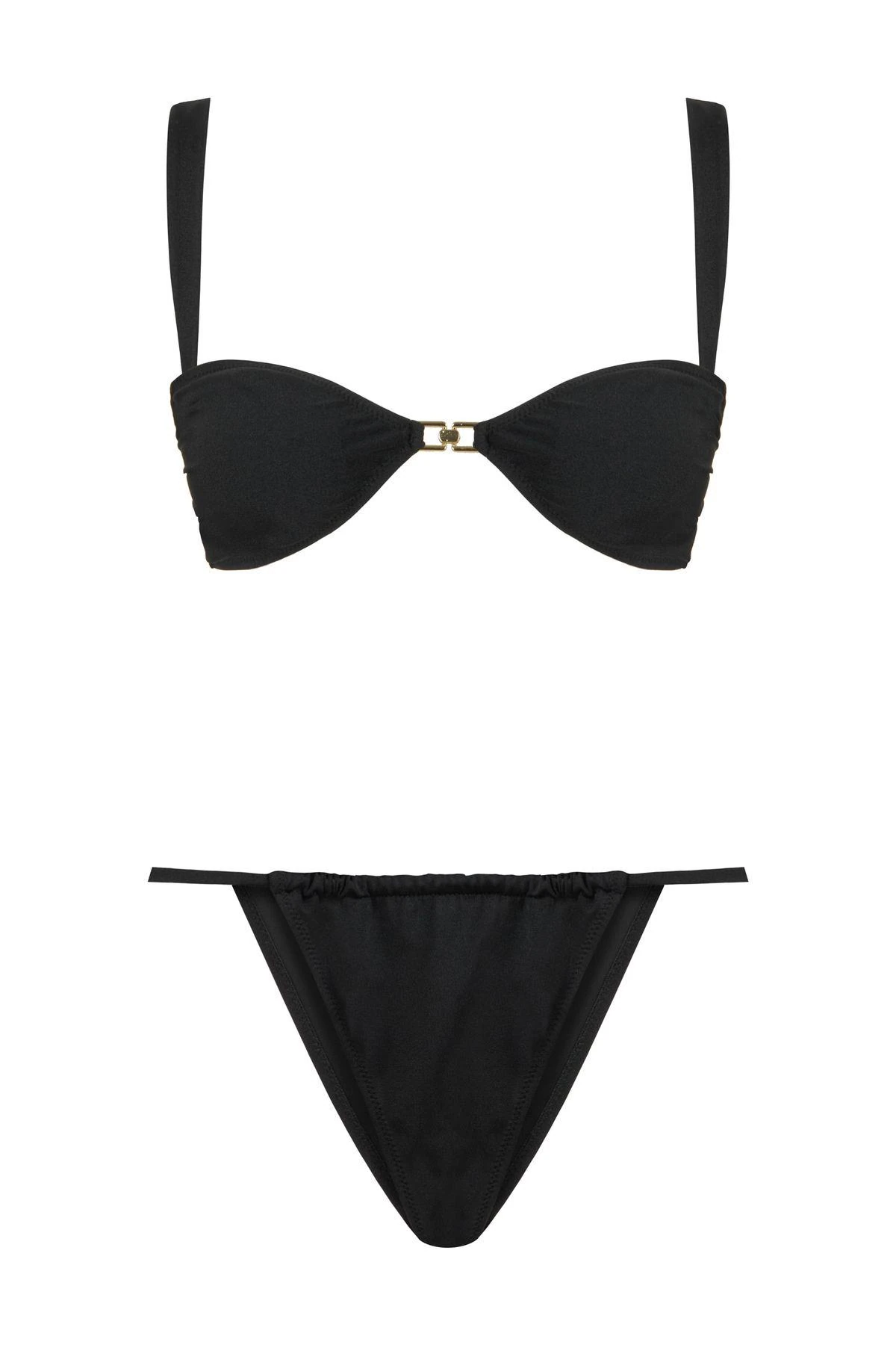 Aksesuarlı Siyah Straplez Bikini Takım