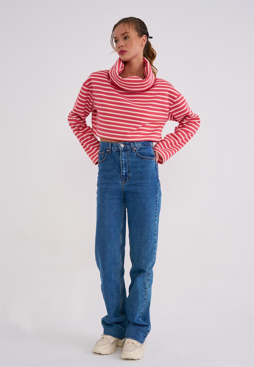 ÇİZGİLİ SWEAT PEMBE BEYAZ