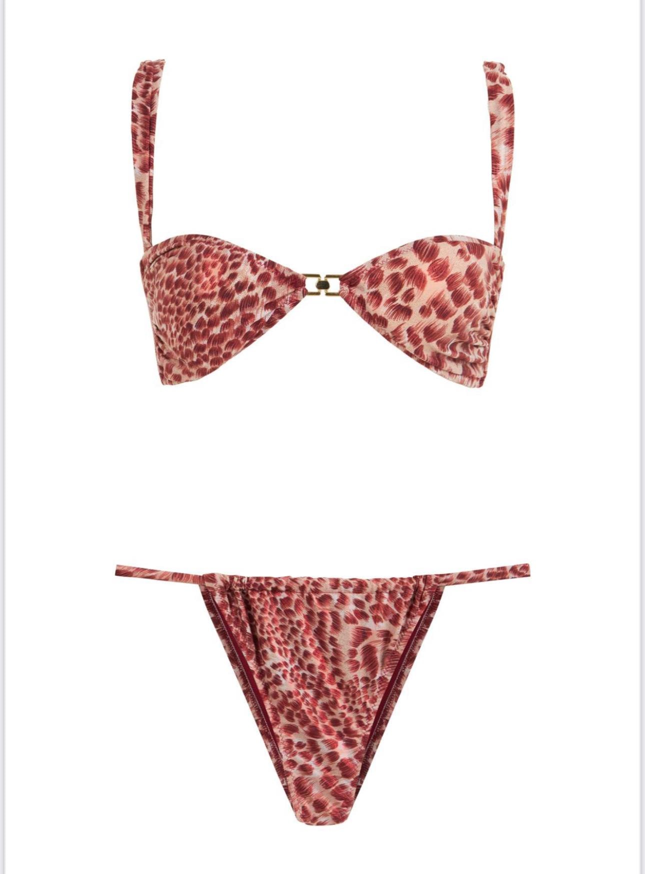 Desenli Aksesuarlı Straplez Bikini Takım