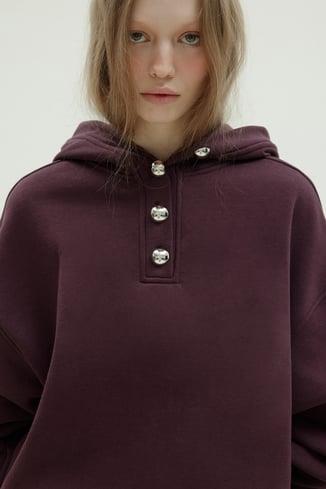 Mürdüm Gala Düğmeli Oversize Sweatshirt