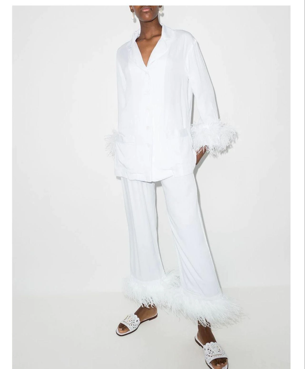 SLEEPER BEYAZ  TÜY DETAYLI PANTOLON