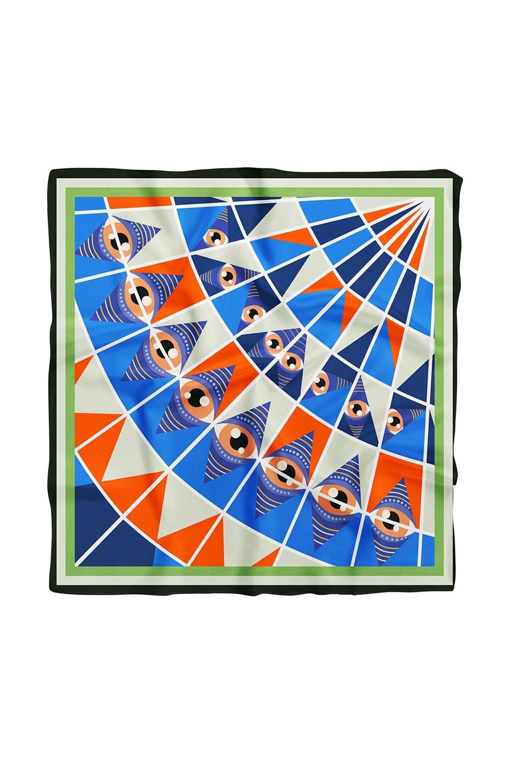 Kadın Mavi Turuncu Krem Göz Desenli 50x50 Bandana