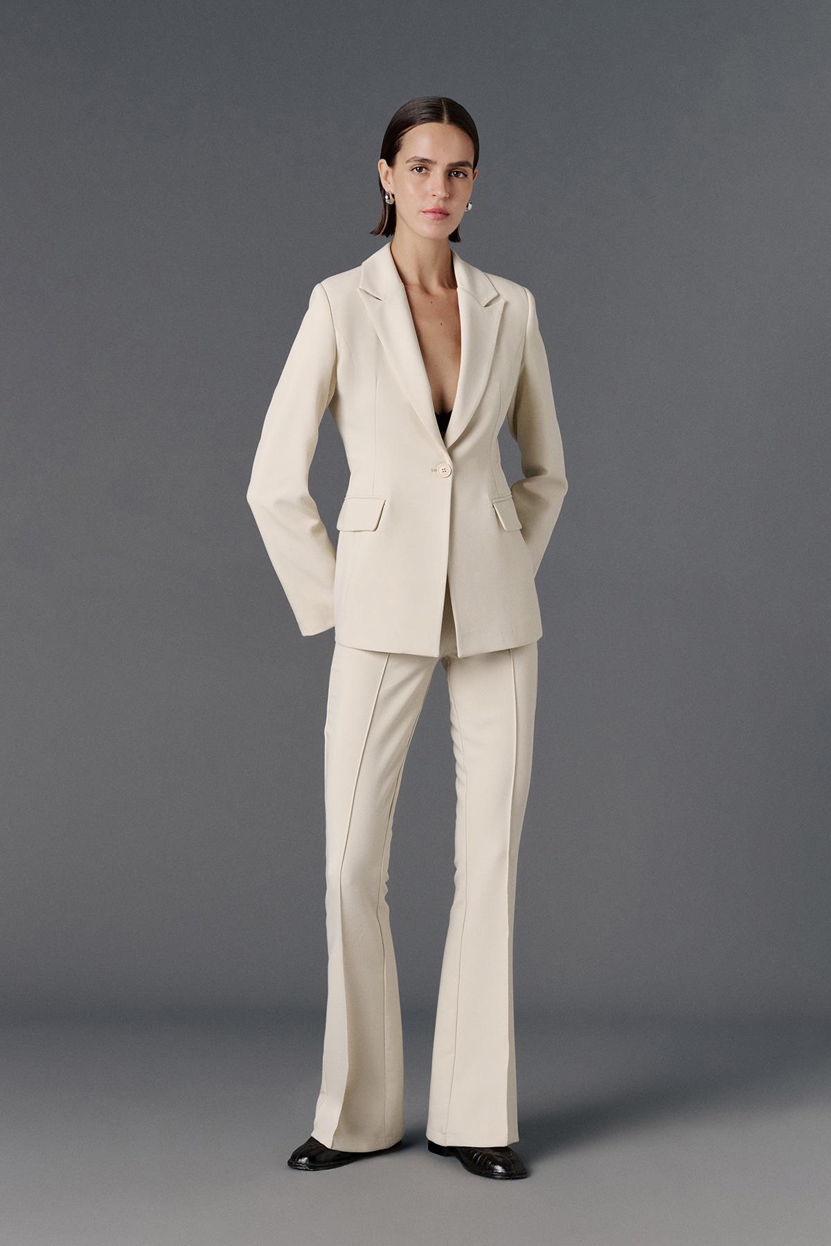 Fitted Kesim Blazer Ceket bej