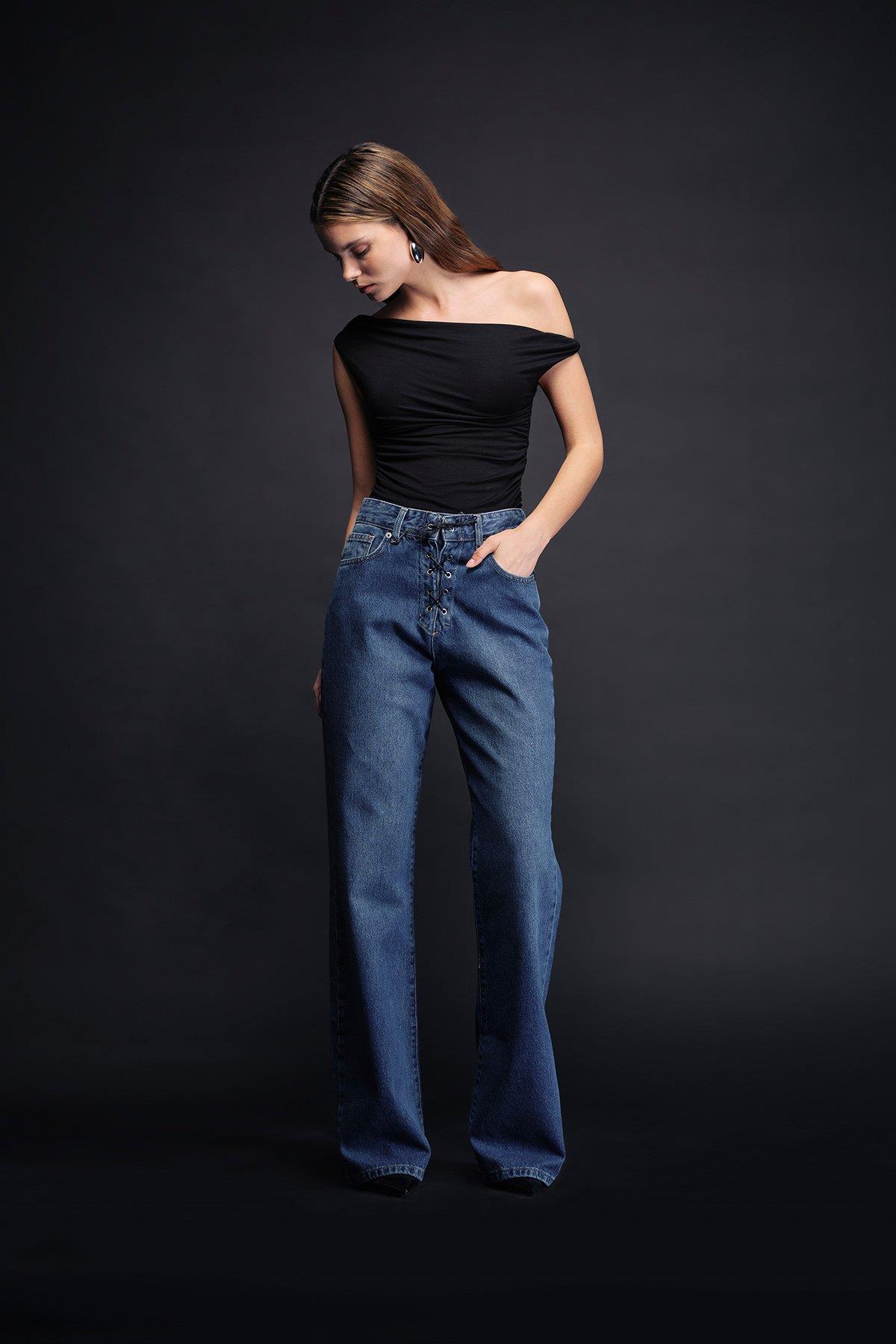 Kuşgözlü wide leg jean