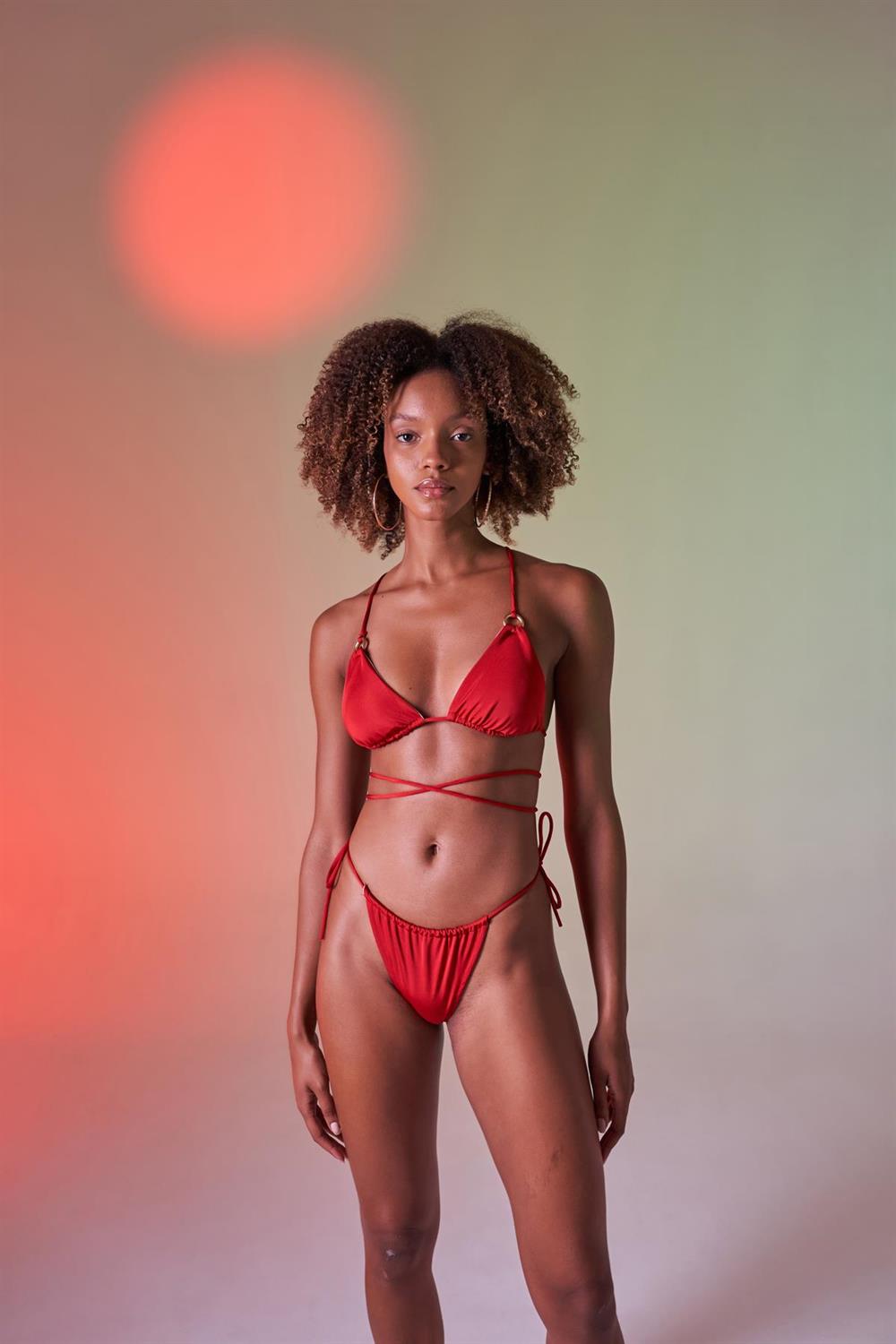 Bağcıklı U Kesim Brezilya Model Slim Delphi Bikini Altı Kırmızı