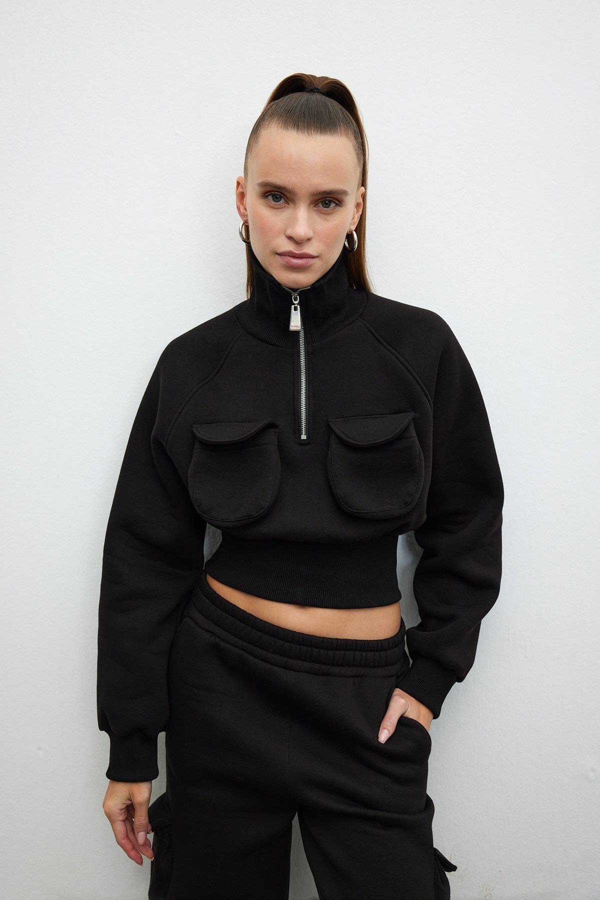 Cepli crop sweatshirt siyah