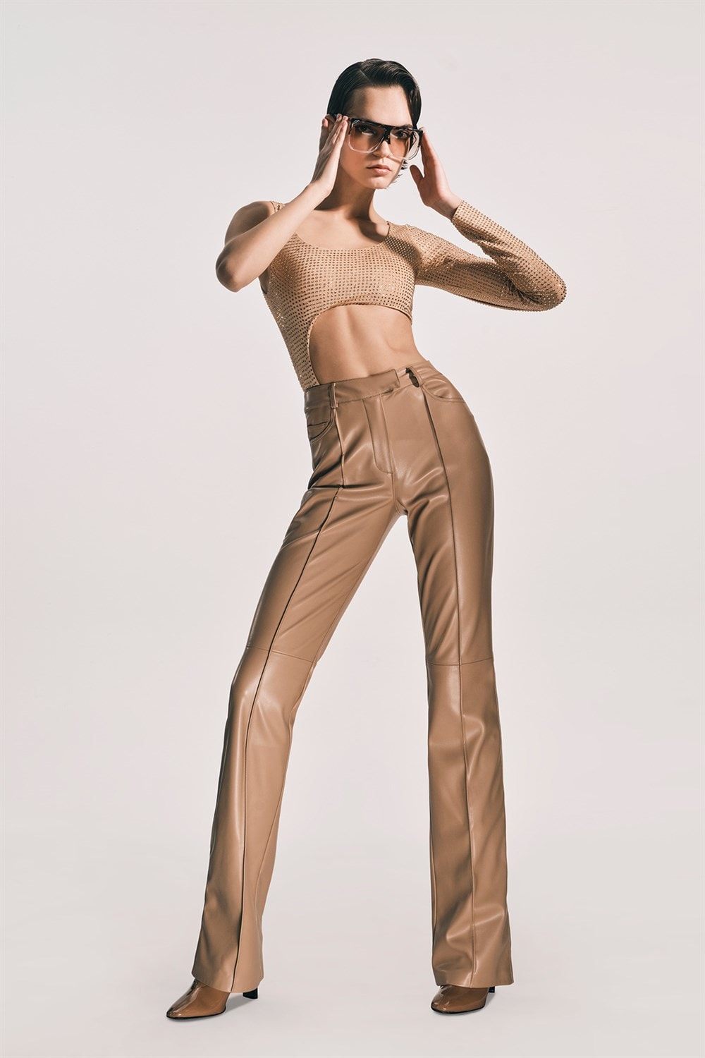 Vegan Deri Nude Pantolon