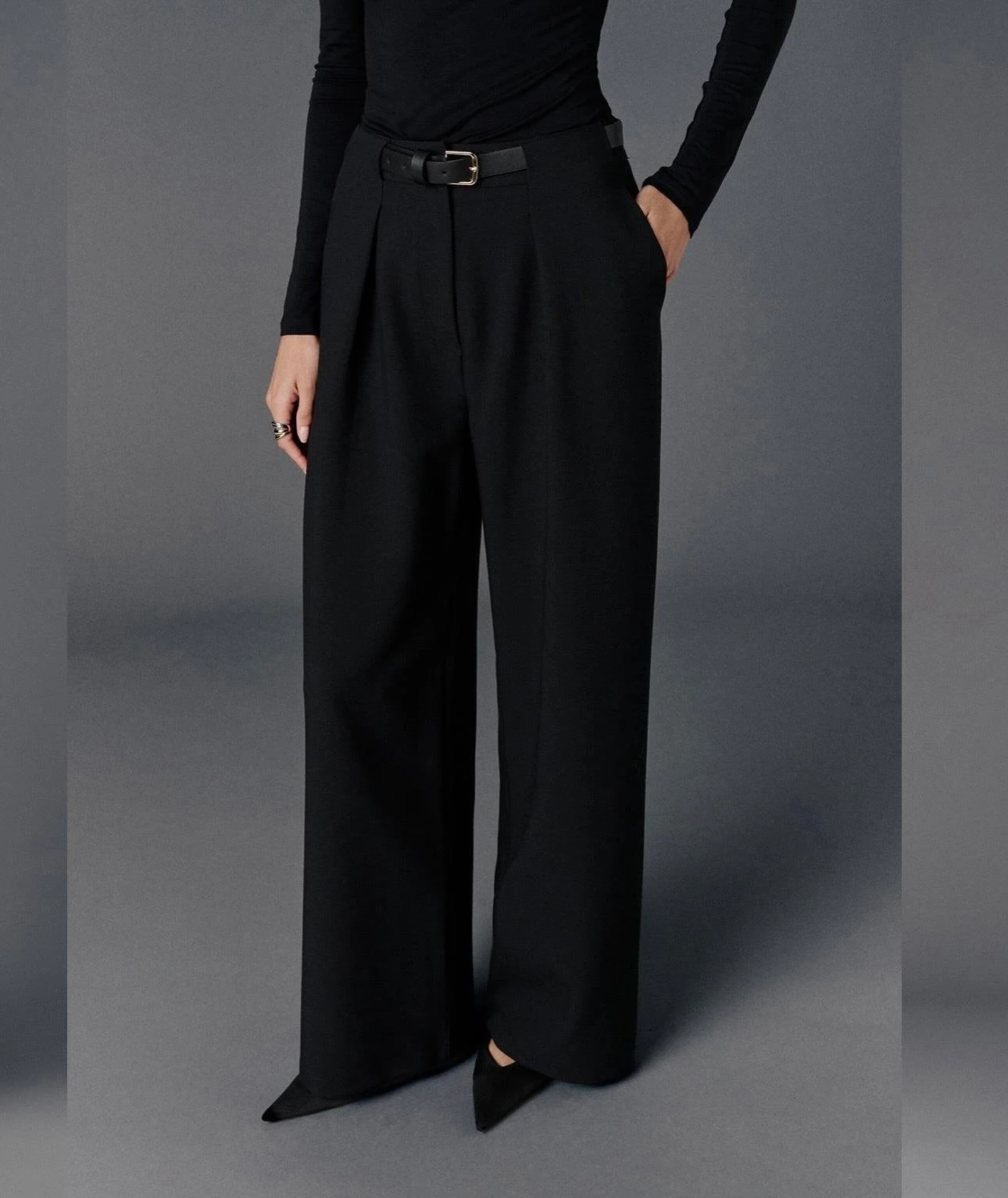 Kemerli wide leg pantolon SİYAH