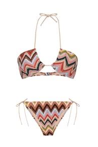 Renkli Triko Halter Yaka Bikini Takım