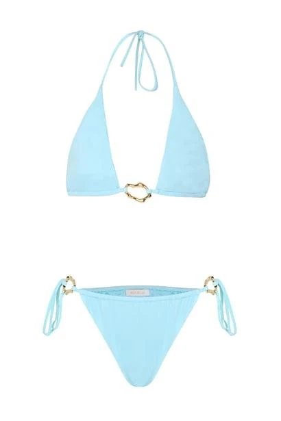 Aksesuarlı Bebe Mavisi Uzun Üçgen Bikini Takım