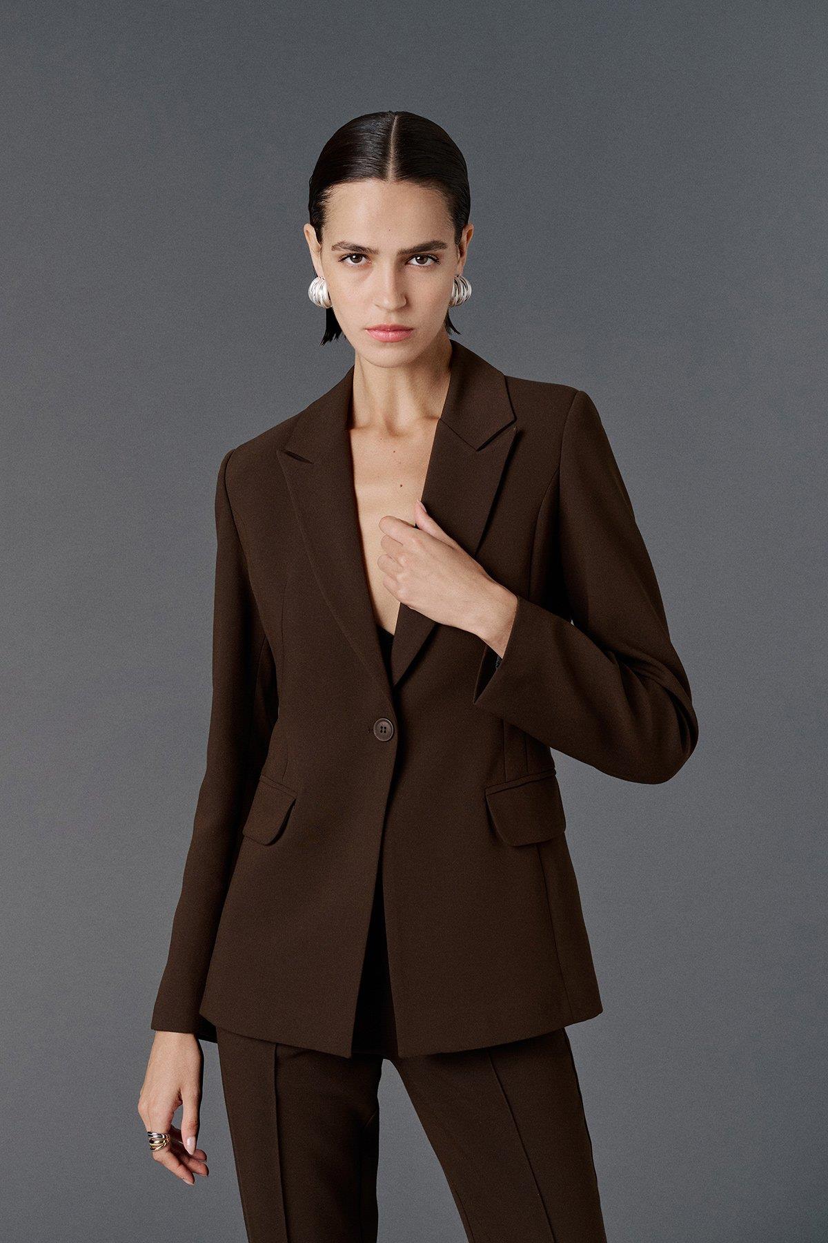 Fitted Kesim Blazer Ceket kahve