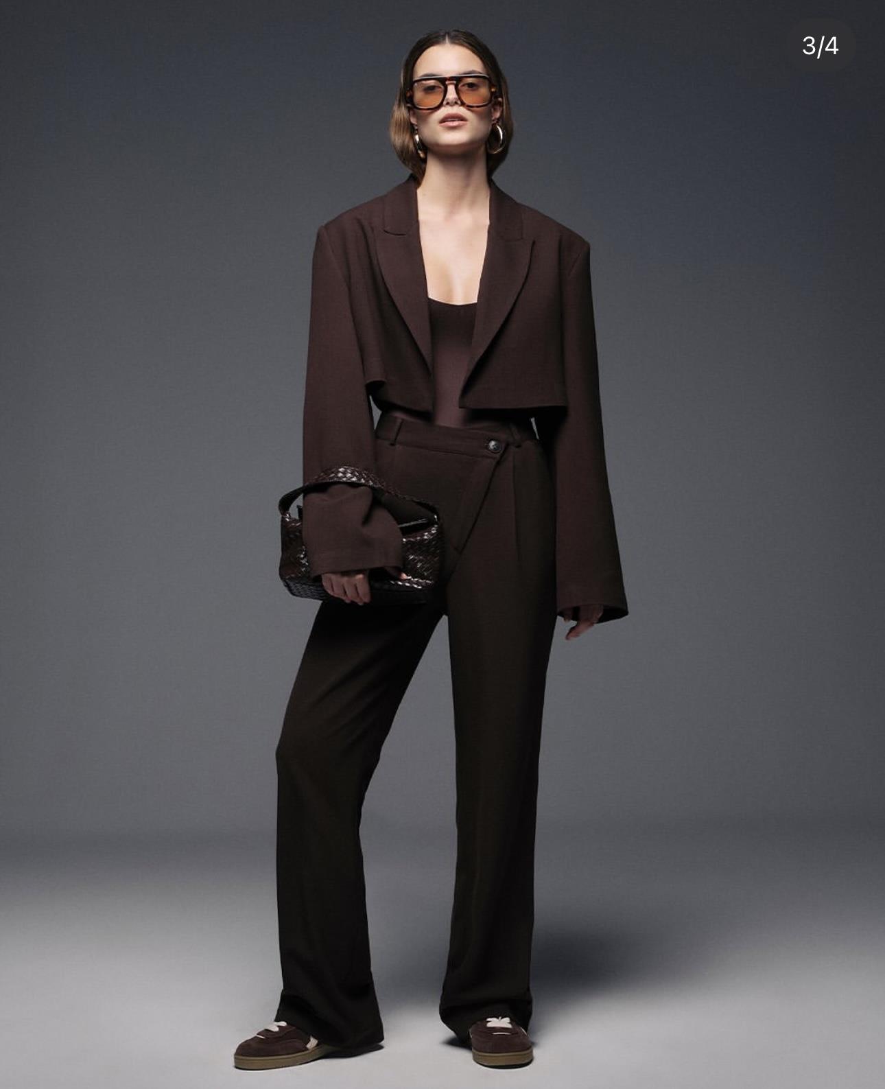 Vatkalı crop blazer ceket KAHVERENGİ