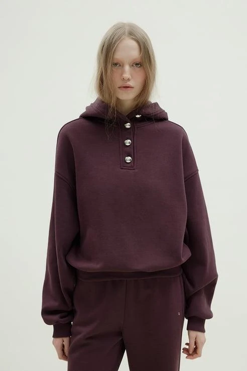Mürdüm Gala Düğmeli Oversize Sweatshirt