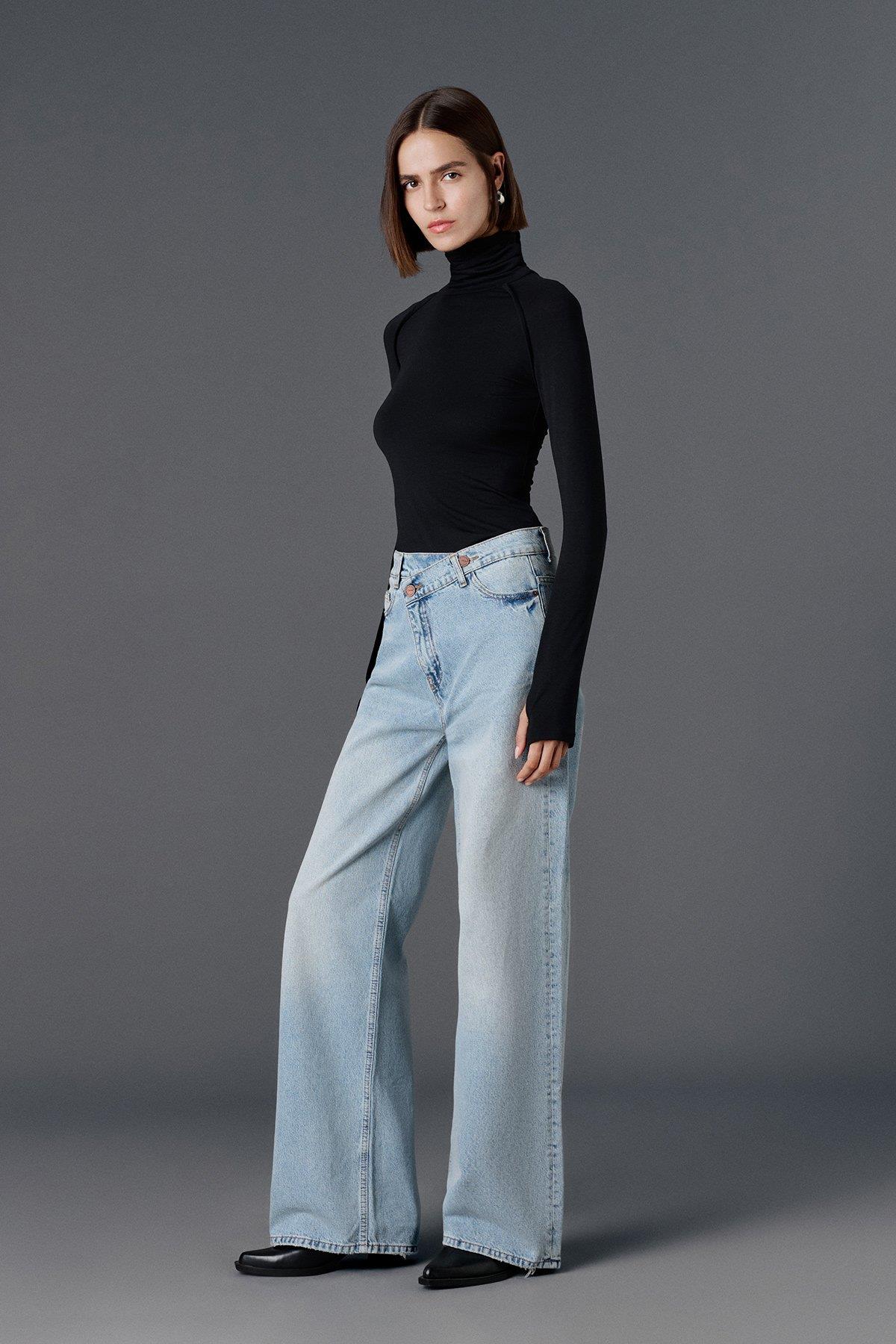 V1991 Crossover waistband jean BUZ MAVİ