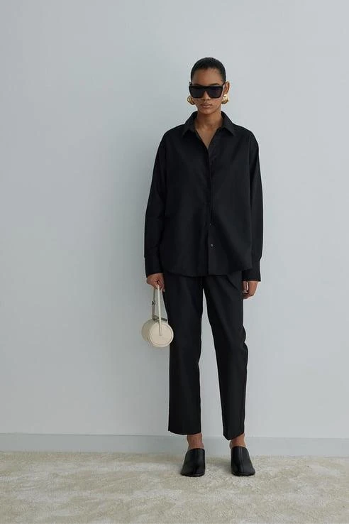 Siyah Jil Yün Karışımlı Gömlek