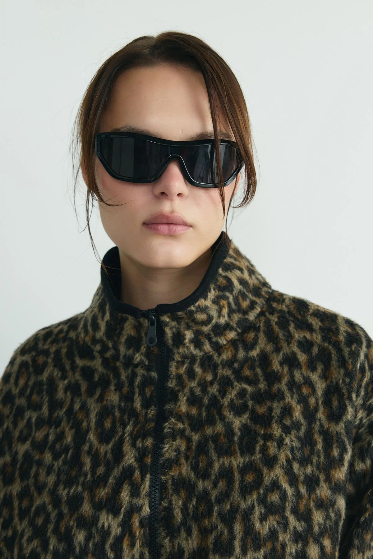 Kahverengi Leo Oversize Fermuarlı Ceket