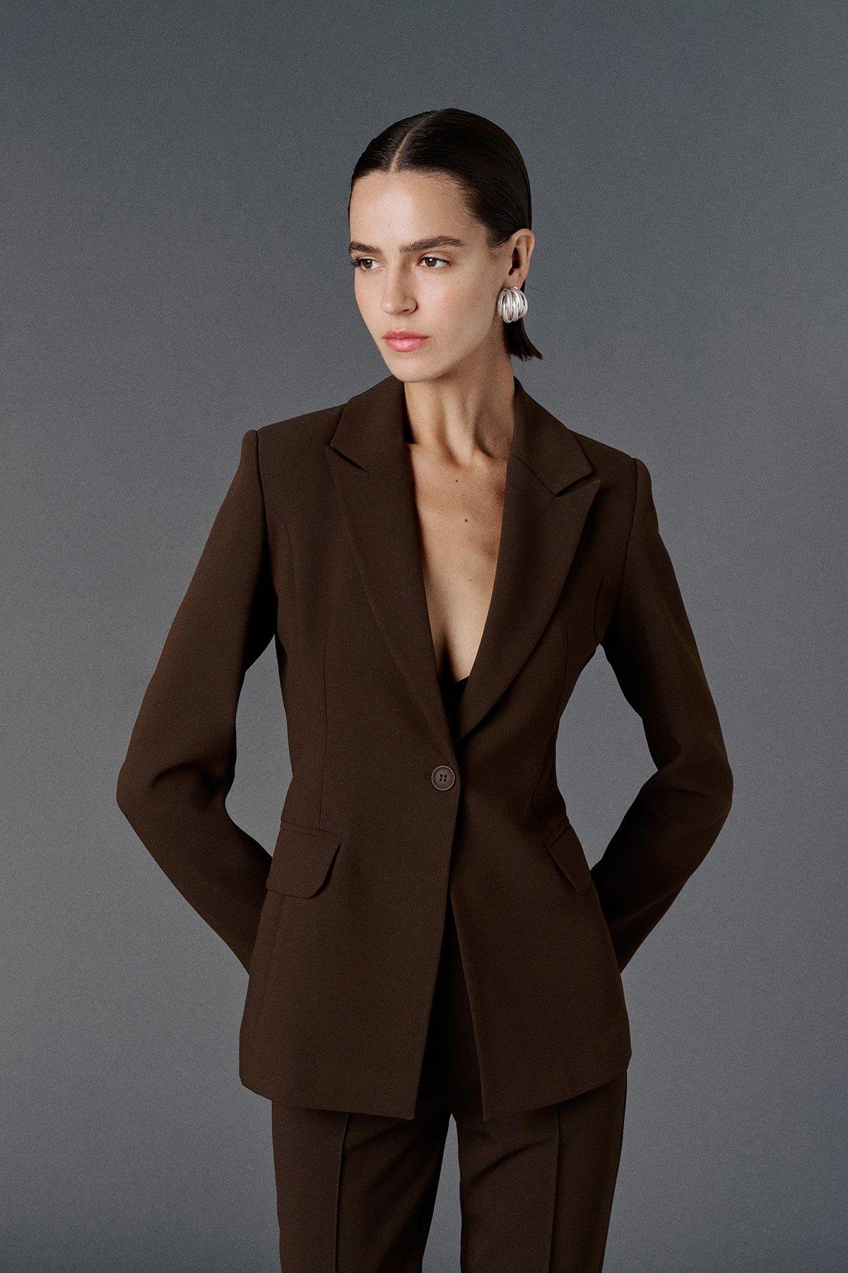 Fitted Kesim Blazer Ceket kahve