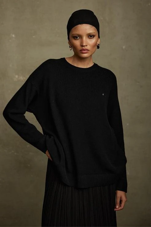 Siyah Caroline Basic İnce Kazak