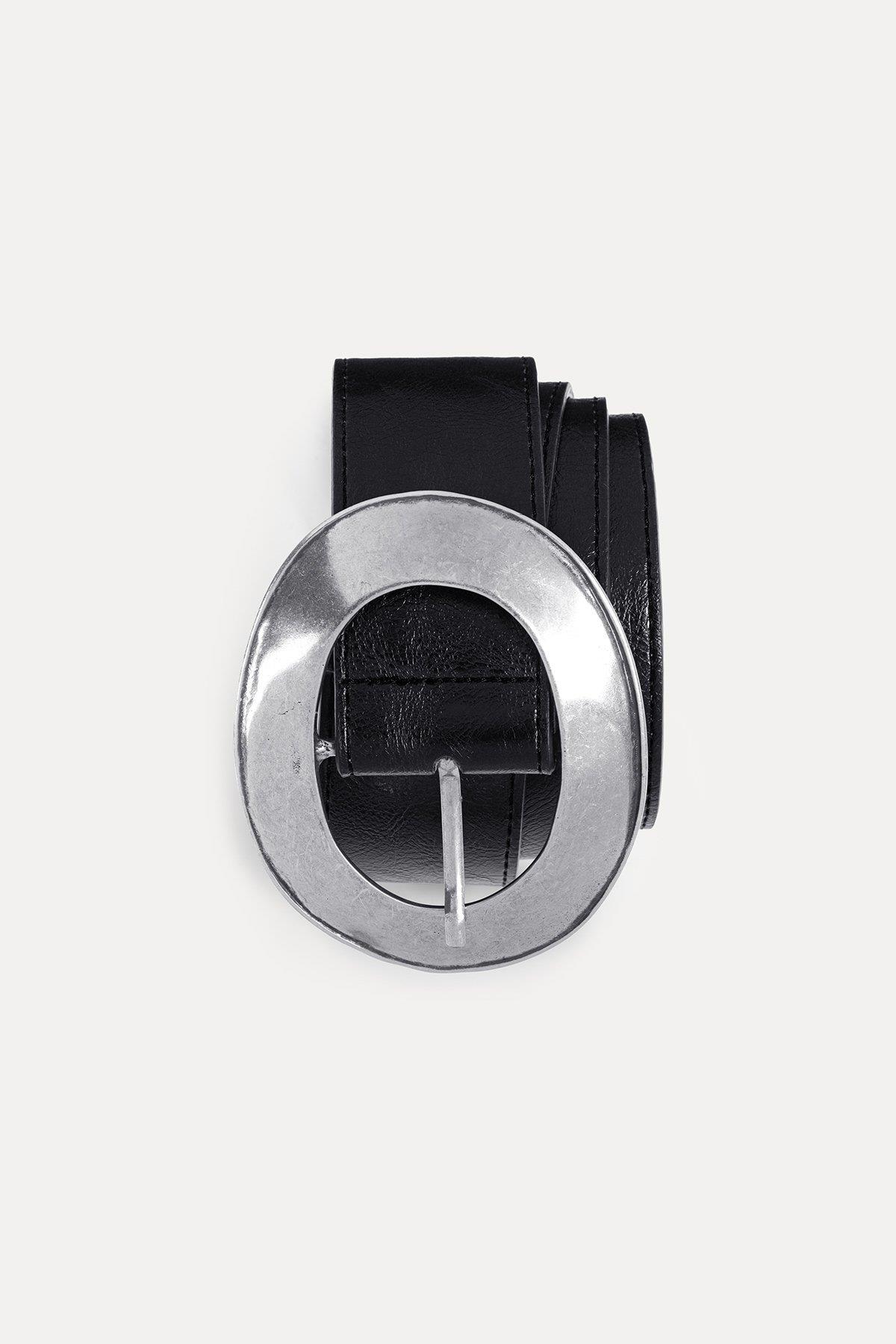 Antik tokalı deri kemer siyah