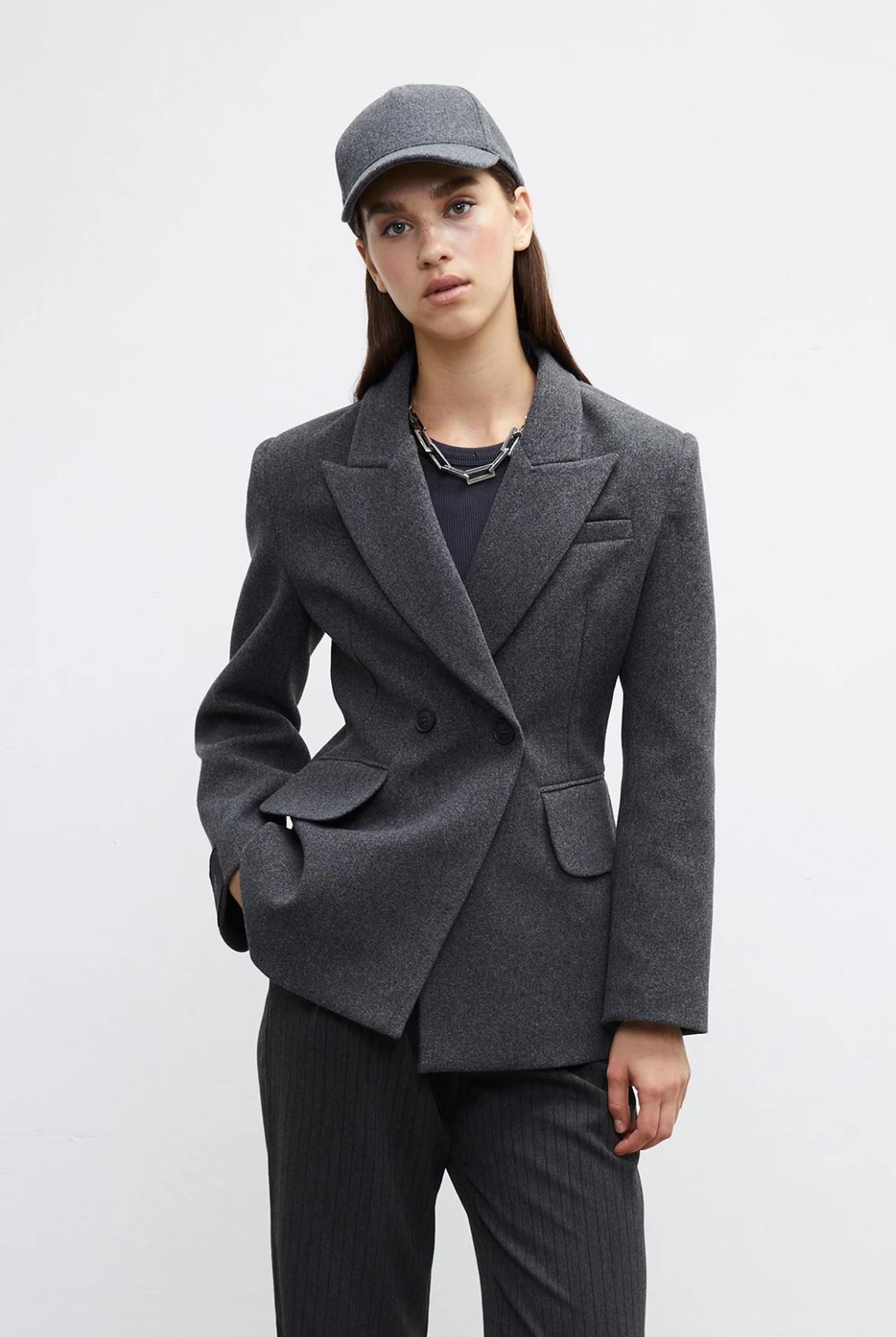Özel dikim kaşe blazer ceket Gri