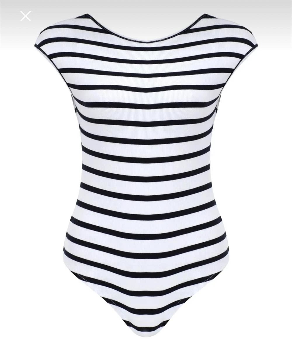 Stripe Siyah Beyaz Çizgili Kaşkorse Bodysuit