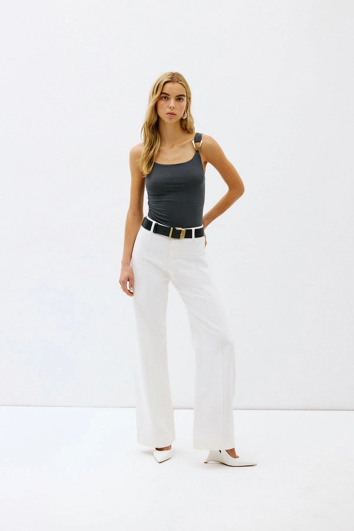 Yüksek Bel Geniş Paça Jean EKRU