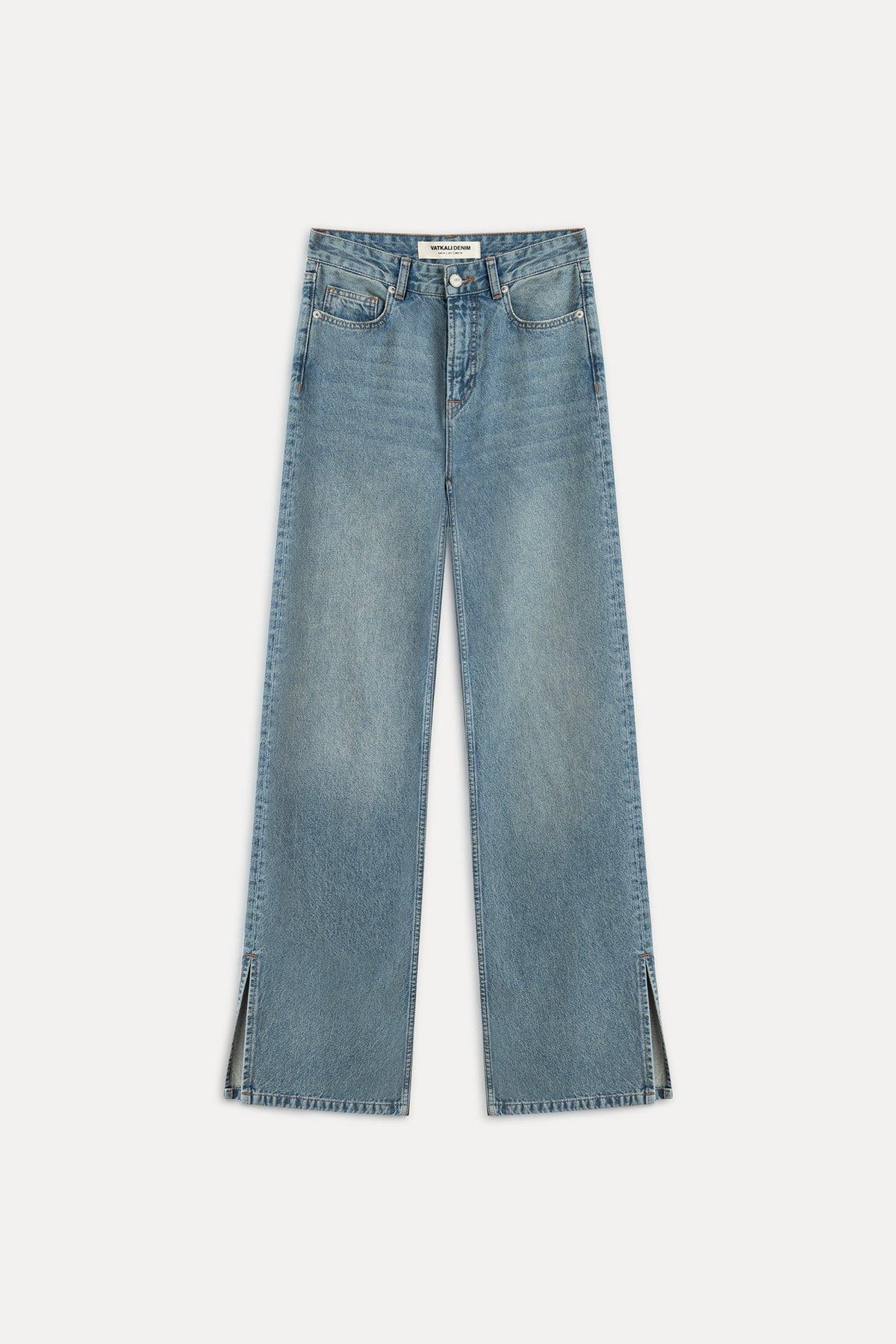 V1910 Yüksek bel paçası yırtmaçlı jean