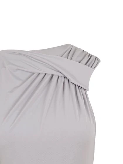 Tek Kol Yaka Detaylı Çıtçıtlı Body - Gri