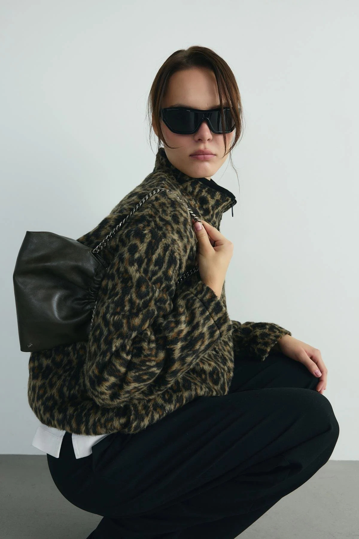 Kahverengi Leo Oversize Fermuarlı Ceket