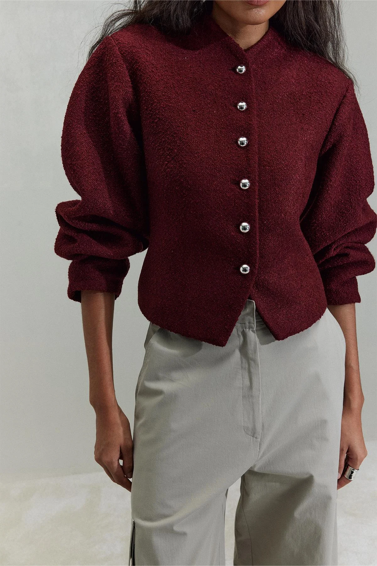 Bordo Gigi Belden Oturtmalı Ceket