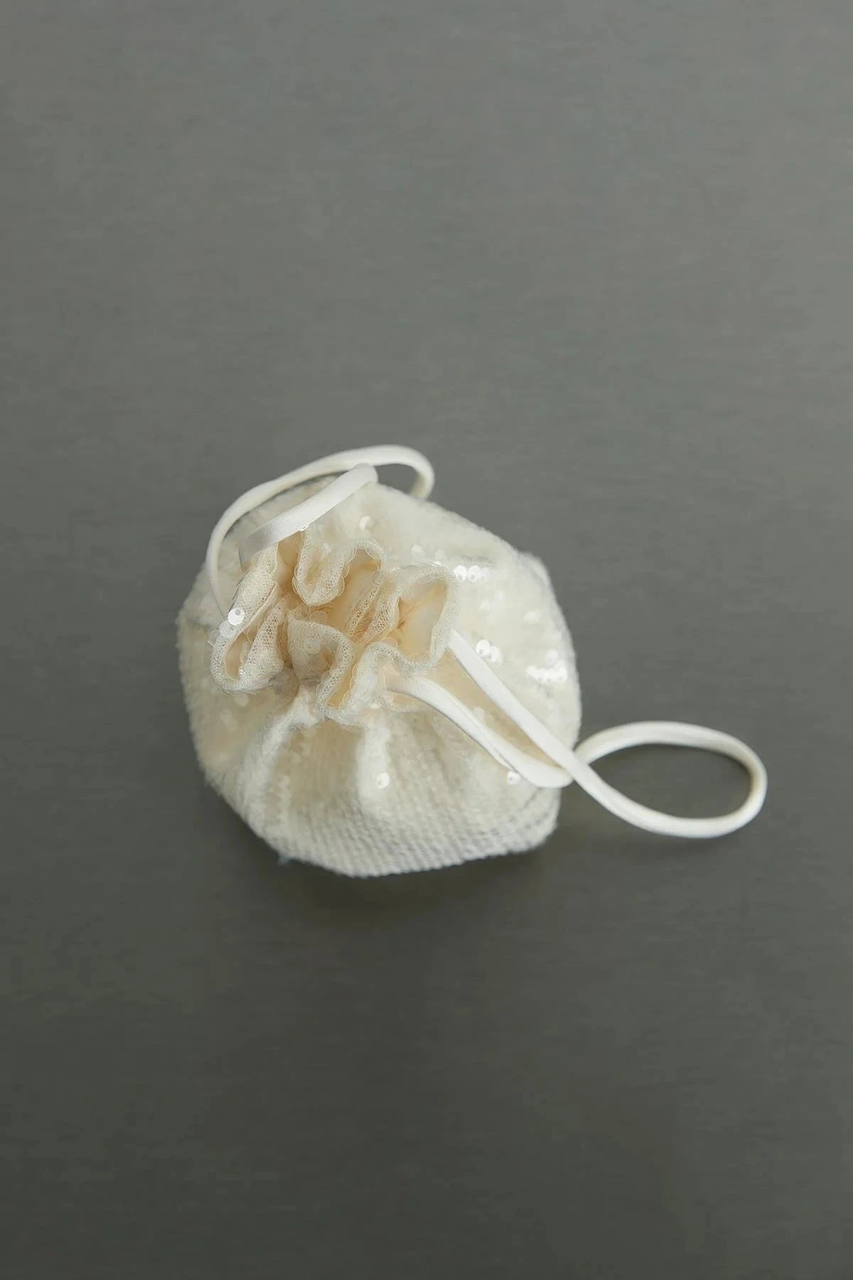 Ekru Payetli Mini Kese Çanta