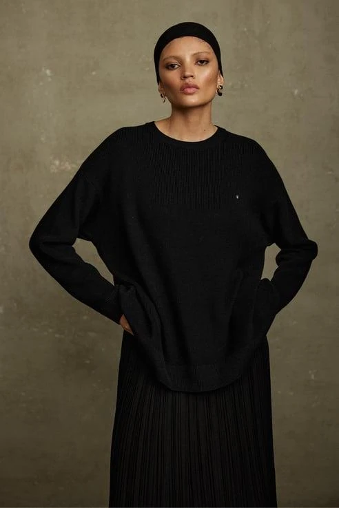 Siyah Caroline Basic İnce Kazak