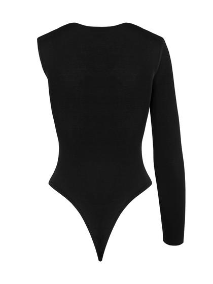 Tek Kol Yaka Detaylı Çıtçıtlı Body - Siyah
