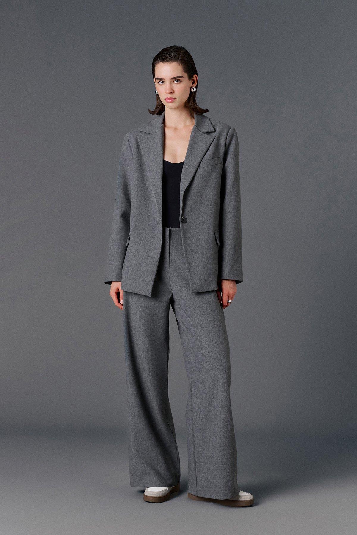 Vatkalı oversize blazer ceket gri